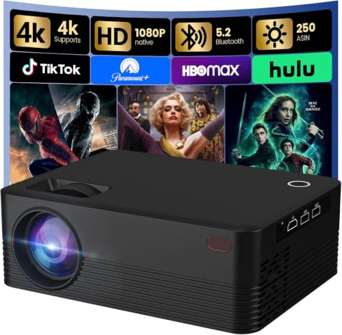 Mini Portable Projector,Smart Projector Supporting Automatic Keystone Correction and 4K 1080P Ultra HD,Dual-Band WiFi6 5G and Bluetooth 5.0