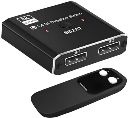 Fangxuee 8K DisplayPort Switch 2 in 1 Out/ 1 in 2 Out Display Port DP Switch Supports 8K30Hz 4K120Hz for PC Monitor Laptop Etc