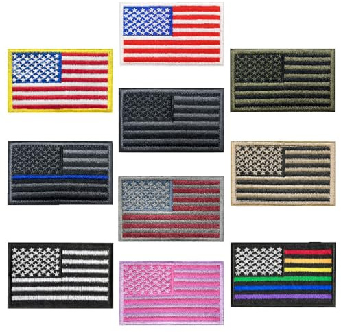 10 Stück America US Die Nationalflagge Flaggen HOOK LOOP Stickerei patch,Patches Kompatibel mit Klett für Jeans Jacken Rucksäcke Kleidung Baseballkappe Uniform Weste Militärische Ausrüstung