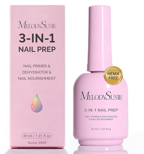 MelodySusie 30ML Nail Dehydrator and Primer, 3-in-1 HEMA-Free Acid-free Nourishing Nail Prep for Nail Thickening Solutions Acrylic & Gel Nails