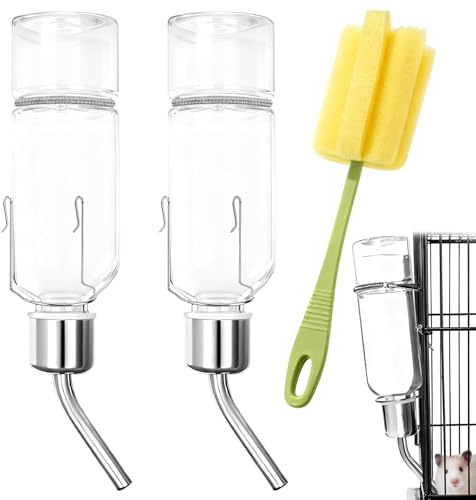 SHIQUAN Bebederos para Mascotas, 350ML Bebedero Conejo, Incluye Cepillo | Distributeur eau Lapin, Plastique de Haute Qualité, Avec Crochet à Ressort Brosse de Nettoyage pour Les Rongeurs
