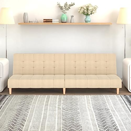 Teenpull Schlafsofa 2-Sitzer Creme Stoff, Verwandlungssofa mit robustem Holzrahmen, gemütliches Futon Bettsofa für Wohnzimmer, Gästezimmer, kleine Räume