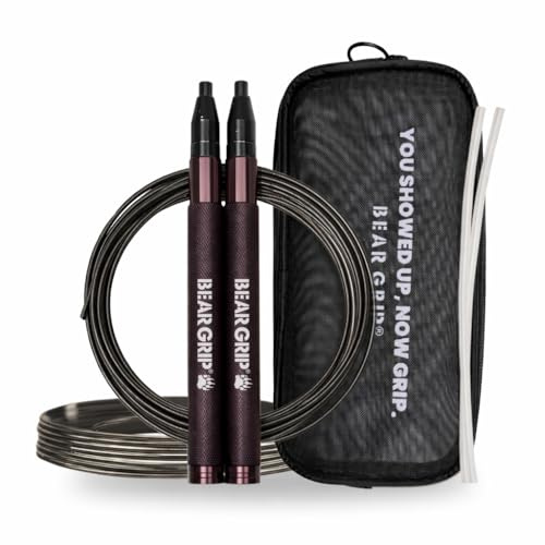 Bear Grip Speed Skipping Rope - Jumping Rope for Fitness & Gym Workout | Jumping rope with cable protector, carry pouch and 2 steel ropes for HIIT, boxing, MMA, fitness and workouts