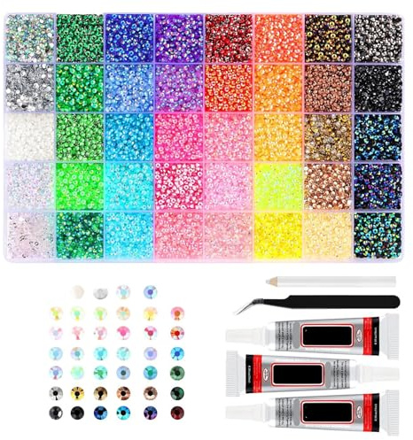 Colorful DIY Resin Rhinestone Kit, Bedazzling Kit, 3mm Rainbow Jelly Rhinestones Gems, Multicolor 3mm Flatback Gems for Diamond Art,Clothing, DIY Nail Art & Crafts Decor Projects (color A)