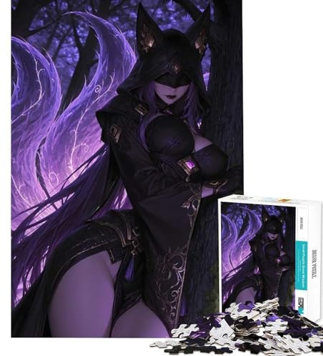 Puzzle de 1000 pièces La mystérieuse Fille renarde dans la forêt Sombre Jeu éducatif et Stimulant pour Femmes Hommes et familles (Dimensions 75x50cm)