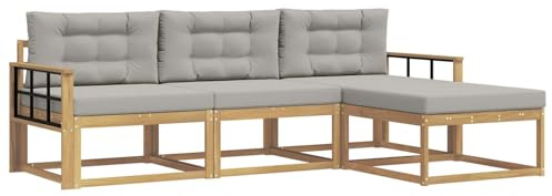 vidaXL Outdoor-Sofagarnitur 4 pcs Weiß und Hellgrau Polyester, Moderne Garten-Sofagarnitur, wetterfest, Bequeme Loungemöbel, stylische Sitzmöglichkeiten für den Hof
