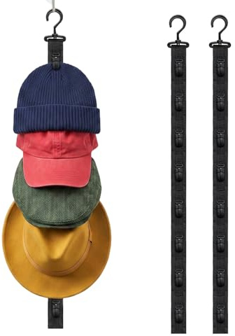 XHNKEG 2 Stück Cap Halter, Kappenhalter Wand Ohne Bohren Cap Organizer Huthalter Halterung Wand Mützen Aufbewahrung für Mützen, Krawatten, Schals, Handtaschen,Schwarz
