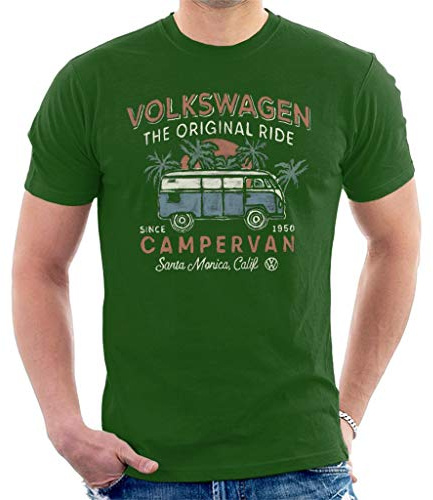 Volkswagen The Original Ride Campervan Men's T-Shirt Bottle Green