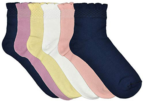Fontana Calze, 6 paia di calze bambina in 100% Cotone Filo di Scozia elasticizzato.… (Tinta Unita Riccetto, 31-34)