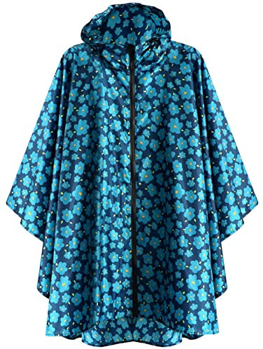 ANYOO Wasserdicht Radfahren Regen Poncho Portable Leichte Regenjacke Mit Kapuze Fahrrad Fahrrad Compact Regen Cape Wiederverwendbare Unisex für Backpacking Camping Outdoors,Blaue Blume,Einheitsgröße