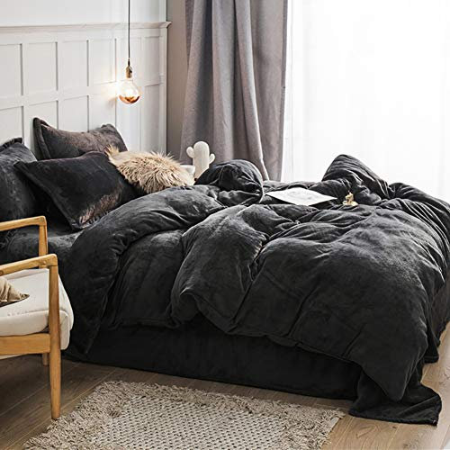 Omela Warm Fleece Winter Bettwäsche 200x200 Dunkelgrau Cashmere Touch Plüsch Bettbezug mit Kopfkissenbezug 80x80 cm 3 Teilig Flauschig Coral Fleece Microfaser Winterbettwäsche Set Reißverschluss