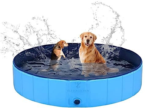 Tilz Dog Paddling Pool - Plastic Foldable Cat Large Dog Pool Portable Pet Swimming Pool Outdoor Play PVC Bathing Tub (L: (47 X 12 | 120cm x 30cm)