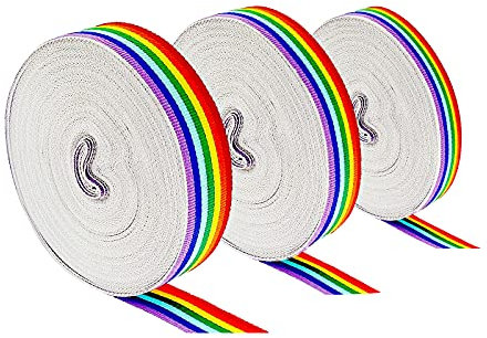 Liekadijiae 3Pcs Regenbogen Band 1 cm, 1.5 cm und 2,5 cm Regenbogen Band Grosgrain, Doppelseitige Regenbogen Bänder, Seidenbänder Dekoband, zum Verpacken von Geschenken, DIY Handwerk Nähen, 20m/Rollen