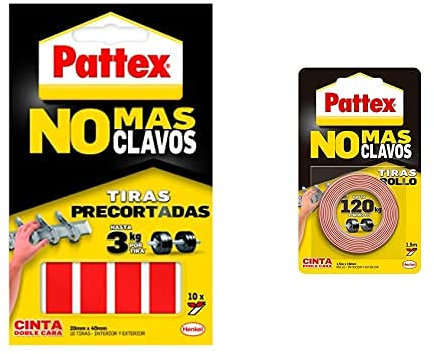 Pattex Cinta De Doble Cara A Tiras No Más Clavos + No Más Clavos Cinta, Cinta Adhesiva Para Aplicaciones Permanentes