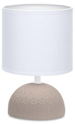 LED Universum Tischleuchte Tischlampe Nachttischlampe Leseleuchte aus Keramik mit Stoffschirm, E14 Sockel, rund braun weiß - 3149