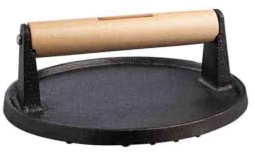 Tramontina Black Gusseisen Grillpresse, rund, für BBQ, Steak, Sandwiches, Burgerpresse, Smash Burger, Holzgriff, Burger Patty Presse, Burgerpresse für Patties, Ø 17 cm