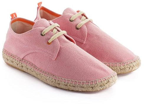 Alzatina da uomo di Yute e tessuto Terra. Realizzata a mano. Scarpe casual tipo Blucher con lacci flessibili e traspiranti., Rosa, 42 EU