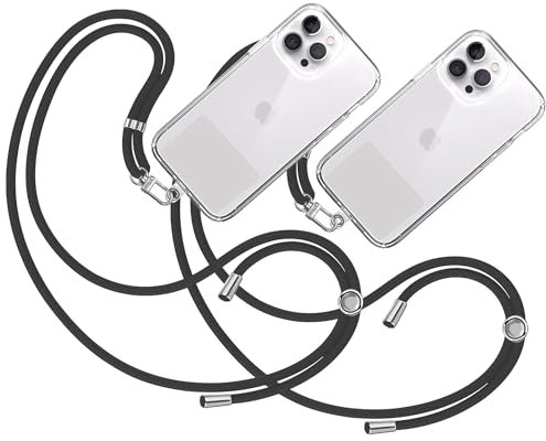 TBOC 2X Tour de Cou Telephone Portable Cordon Collier Laniere Universel [Noir] avec Patch de Fixation Sangle de Suspension Amovible Réglable Résistante Compatibles avec Plupart des Smartphones