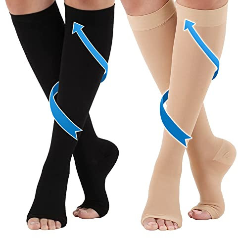 2 Paar Medizinische Kompressionsstrümpfe Damen & Herren 20-30 mmHg Pflege für Knöchel Stützstrümpfe mit Gradientenkompression für Krampfader Durchblutungsförderung -Beige + Schwarz (S)