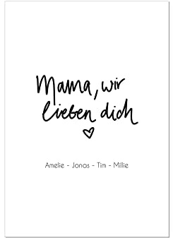 Mama wir lieben dich – personalisierbarer Kunstdruck mit Namen zum Muttertag – Geschenk für Mama – A5 bis A1 – schwarz (DIN A4)