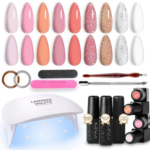 Lavender Violets 19 Stück Gel-Nagellack LED-Nagellampe UV Light Nail Lamp Trockner UV-Basislack matt kein Abwischen silberfarben Soak Off Aufkleber-Werkzeug-Set Hochzeit R960A