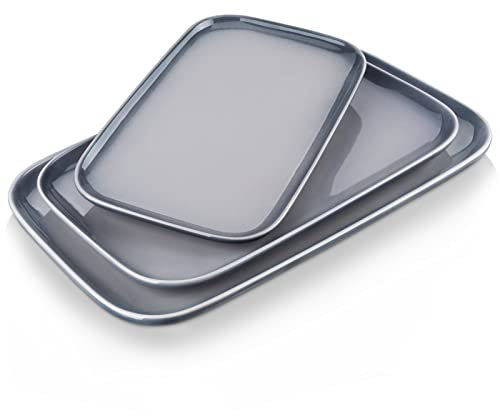 LOVECASA Großes Servierplatten-Set, 38.1 cm/33 cm/27.9 cm, Truthahn-Teller, Set mit 3 ofenfesten, graue Serviertabletts für Thanksgiving, Unterhaltungsparty