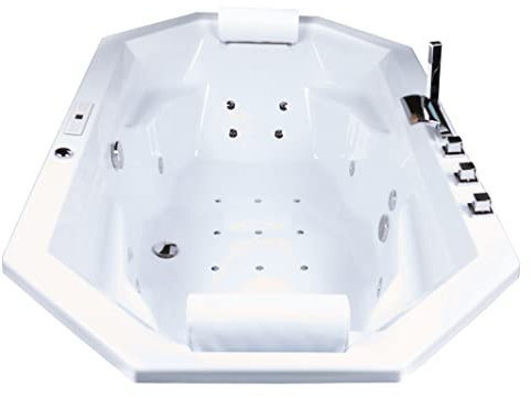 Basera® PREMIUM Indoor Podest-Whirlpool Badewanne Bora Bora 200 x 115 cm mit 24 Massagedüsen, Heizung, Ozongenerator, Bodenansaugung, Wasserfall, LED-Ambiente, Touchpanel, Bluetooth, Radio