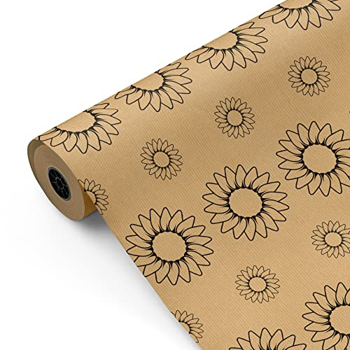 Rouleau de papier cadeau, grand rouleau 62 cm x 100 m •KRAFT TOURNESOLS• Idéal pour : Magasins Entreprises Commerces Envelopper des cadeaux Anniversaires Fêtes prénatales Mariages Décoration [FP