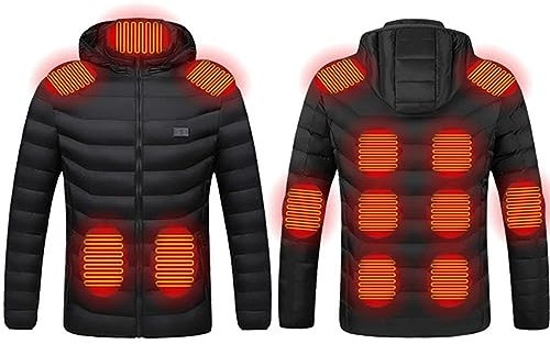 Winterjacke Elektrisch Beheizbare Jacke Herren Damen Beheizte Jacke Heizjacke Wärm Beheizbare Weste Winter Warm Daunenjacke mit 3 Temperaturstufen Heizmantel Kapuze Funktionsjacke Outdoorjacke