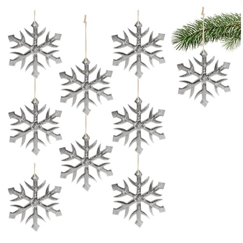 com-four® 9X Hängedeko Schneeflocke - Dekofigur aus vernickeltem Aluminium - weihnachtliches und Elegantes Wohnaccessoire - Dekoration für die Winterzeit