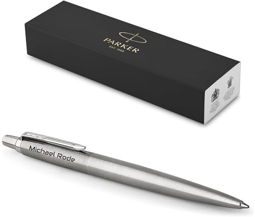 PARKER Jotter Core Recycled mit Gravur | Premium Stift | Geschenkbox | blaue oder schwarze Mine | personalisiertes Geschenk | Namen | Geburtstag (Edelstahl C.C.)