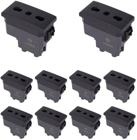 Presa Bipasso Bivalente 2P+T 10/16A, Compatibile Con Bticino Living, Compatibile Con Vimar Plana (10 Pezzi, Nero)
