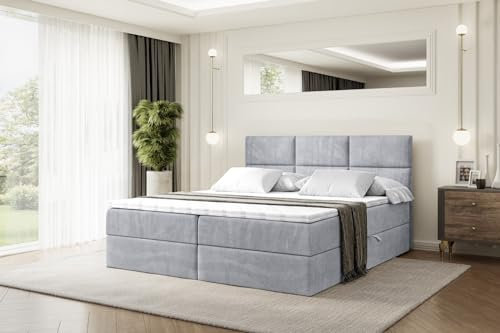 ALTDECOR Boxspringbett mit Matratze und Lattenrost, Boxbett, Topper, Polsterbett mit Bettkasten, Bett mit Stauraum H3-Matratze, Doppelbett, Springboxbett Ohio - 140x200 - Grau Monolith 84