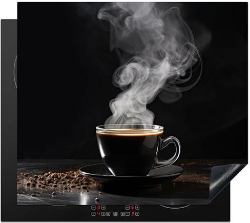 KitchenYeah© Herdabdeckplatte Einteilig Ceranfeld Abdeckplatte Küche Deko Ceranfeldabdeckung Herdabdeckung Induktionsmatte Kaffee - Schwarz - Kaffeebohnen - Stillleben - 58x51 cm