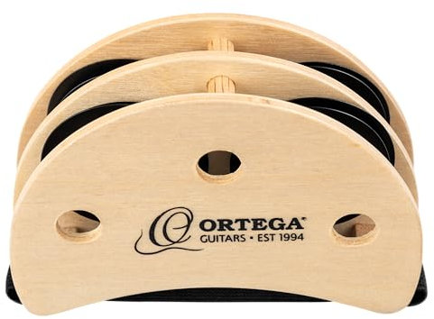 Ortega Guitars Percussion Foot Tambourine - Fußtamburin mit Edelstahl Schellen - Siam Eiche, Natur (OGFT-NT)