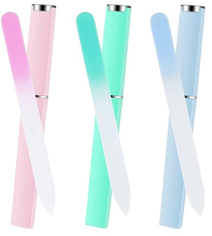 YUUSIKCO Limes à Ongles Professionnelles en Verre de Qualité SupéRieure avec étui Lime à Ongles en Cristal Multicolore Limes à Ongles Double Face pour Ongles Naturels(Lot de 3)
