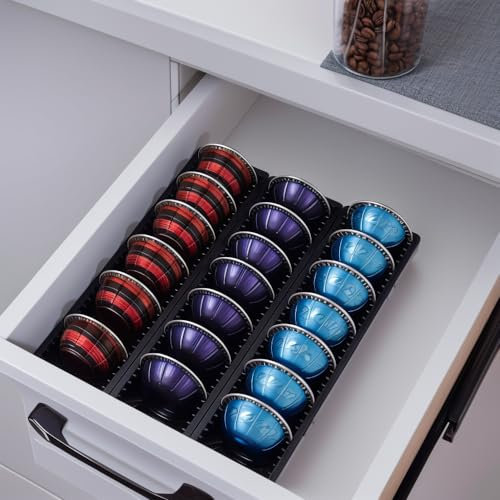 Coffee Pod Drawer Organizer for Nespress Vertuo Capsule,Nespresso pod holder,Magnetic Connect Black-3Pack