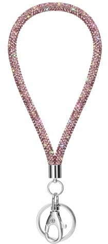 Soleebee Kartenhalter Armbänder, Bling Strass Schlüsselband Lanyard mit Schlüsselring Kristall Armband Damenbänder Armbänder Kit für Schlüsselanhänger ID-Kartenhalter (Rosa)