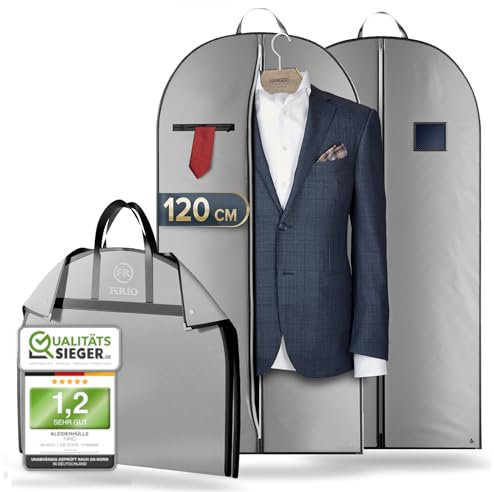 FiRiO® 2 x Premium Anzugtasche - BIS 50% DICKERES MATERIAL - Faltbarer Business Kleidersack für Anzug, Hemd & Co - Atmungsaktive Kleiderhülle für Reise & Aufbewahrung - Kleidersäcke - Größe: 120x60cm