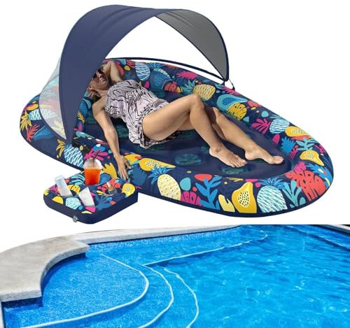 Schwimmkörper für Erwachsene, Wasserliege mit Sonnenschutz, Getränkehalter, aufblasbar, schwimmend, für Pool, Hinterhof, Sommer, Wasserparty