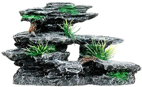 Aquarium Bergstein – Felsen Höhle Harz, Aquarium-Stein, Ornament | Süß- und Salzwasser Landschaftsbau, natürliche Dekoration mit kleinen Pflanzen für Aquarien