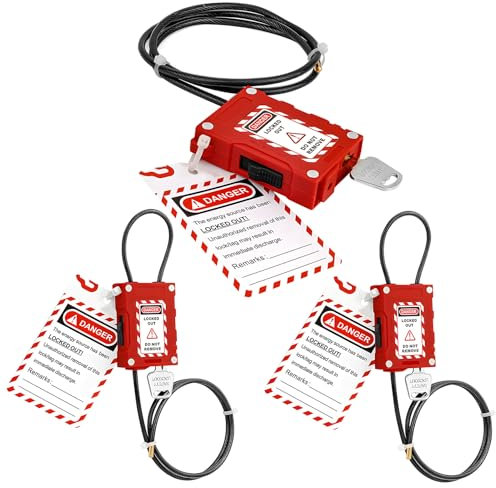 Kit de etiquetado de bloqueo, cable de acero de bloqueo ajustable, 3 piezas, kit de etiquetado de bloqueo eléctrico, candados de seguridad para bloqueo eléctrico industrial