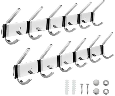 LA BONHEUR Hakenleiste Kleiderhaken 2 Stück Wand Wandhaken Bad Badzimmer Küche Tür Garderobe Garderobenhaken für Kleidung, Edelstahl Malprozess Halter (6 Haken) 42cm (Silber)