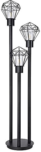 Stehlampe Außenstehlampe Wegeleuchte Retro Gitter Standleuchte 3 flammig, Edelstahl Metall schwarz, Kunststoff klar, 3x E27, LxH 44x2x170 cm