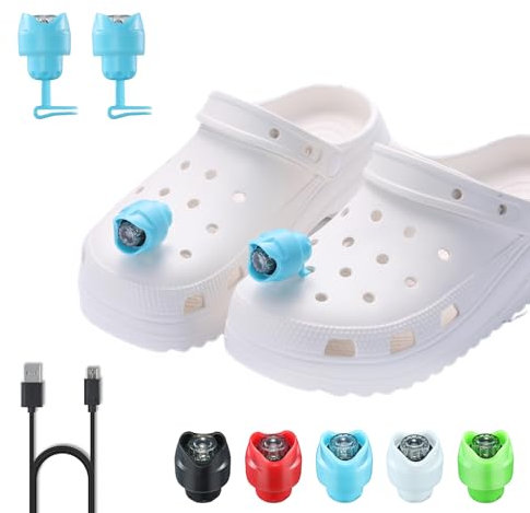 RAHAN Wiederaufladbare Scheinwerfer für Schuh, 2 Stück LED-Leuchten, wasserdichte freihändige Taschenlampen mit 3 Beleuchtungsmodi, Neuheit Clog Lichter für Camping, Spaziergänge mit dem Hund