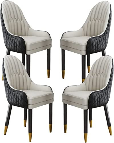 Küchen-Esszimmerstuhl, 4er-Set, künstliches Mikrofaser-Leder, Wohnzimmer-Loungesessel, Schlafzimmerzimmer, Balkon, Sofa, Stuhl, Beine aus massivem Holz (Farbe: Schwarz + Beige)