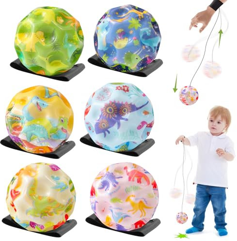 TZQFROCE Jump Ball mit Bandagierung 6 Stück Dino Jump Ball Stress Ba-ll Sprünge Gummiball für Kinder Geeignet für Innen und Außen