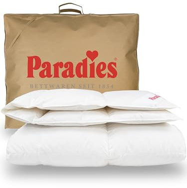 PARADIES Daunendecke 135x200 cm Ganzjahr 665g Füllgewicht - Elma 90 medium warm, Ganzjahresdecke mit Baumwollbezug + RDS-Entendaunen/-Federn 90% Daunen + 10% Federn