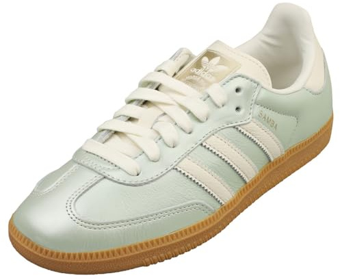 adidas Samba OG Womens Sneaker, Linen Green Metallic/Off White/Cyber Metallic, 5 UK