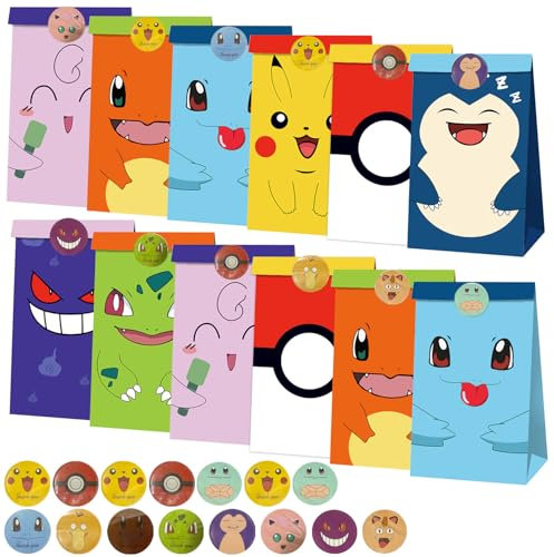 12 Geschenktüten,Und Kommt mit 15 Aufklebern Lutschertüten, Partyzubehör, Geschenke, Papiertüten mit Griffen, Papiertüten für Kinderpartys, bunte Geschenktüten, kleine Geschenktüten,Candy Tüten Papier